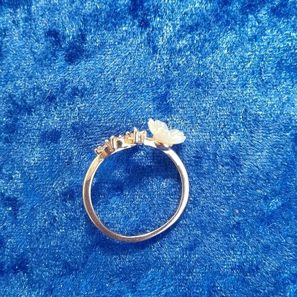 Rose Gold Plated Cherry Blossom Flower Bypass Ring CZ Crystal Sparkle - Picture 7 of 10